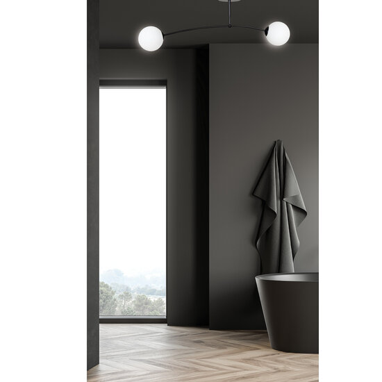 Emibig Emibig Lahti lampe de plafond courbée noire avec 2 x E14 ampoule en verre blanc - Éclairage idéal pour chaque pièce