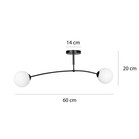 Lahti curved ceiling lamp black with 2 x E14 white glass bulb