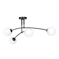 Emibig Lahti lámpara de techo curva doble negra con 4 x E14 bombilla de vidrio blanco