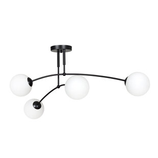 Lahti double curved ceiling lamp black with 4 x E14 white glass bulb