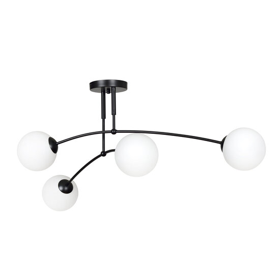 Emibig Emibig Lahti lampe de plafond courbée double noire avec 4 x E14 ampoule en verre blanc - Éclairage parfait pour chaque espace