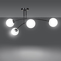 Plafonnier double courbé Lahti noir avec 4 ampoules E14 en verre blanc