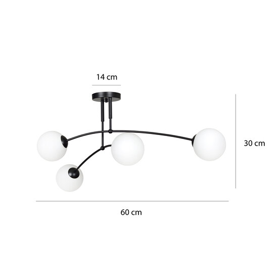 Emibig Emibig Lahti dubbele gebogen plafondlamp zwart met 4 x E14 wit glazen bol - Perfecte verlichting voor elke ruimte
