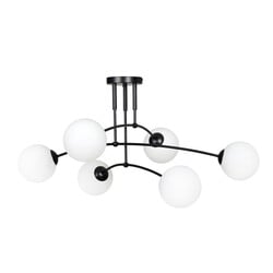 Emibig Lahti triple curved ceiling lamp black with 6 x E14 white glass bulb