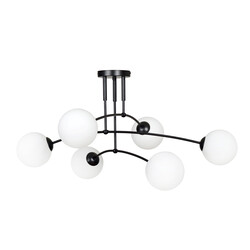 Lahti triple gebogen plafondlamp zwart met 6 x E14 wit glazen bol