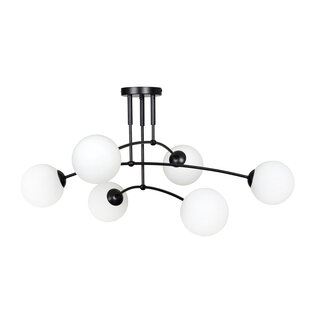 Lahti triple curved ceiling lamp black with 6 x E14 white glass bulb