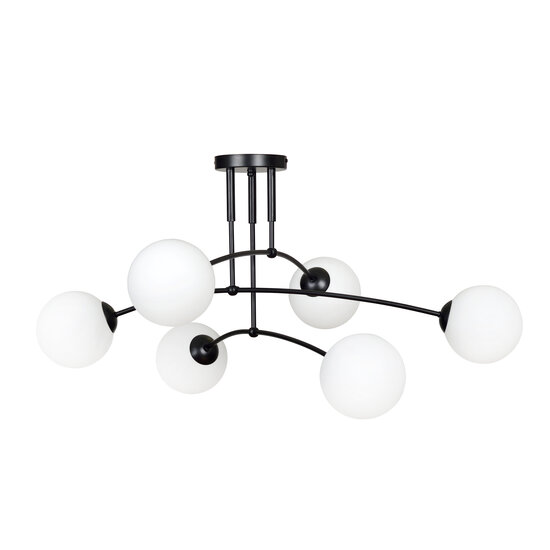 Emibig Emibig Lahti lámpara de techo curva triple negra con 6 x E14 bombilla de vidrio blanco - Iluminación ideal para cualquier espacio
