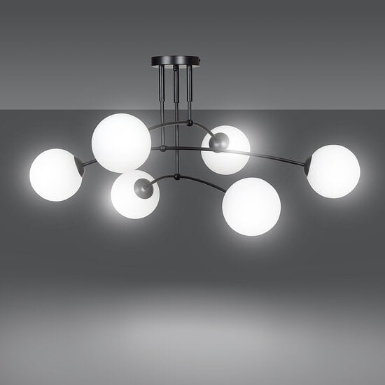 Emibig Emibig Lahti triple curved ceiling lamp black with 6 x E14 white glass bulb - Ideal lighting for any space