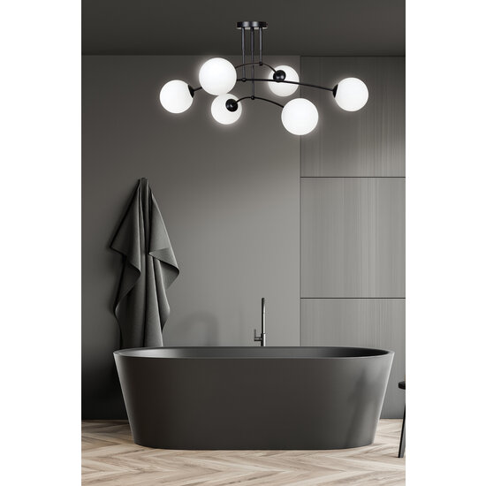 Lahti triple gebogen plafondlamp zwart met 6 x E14 wit glazen bol