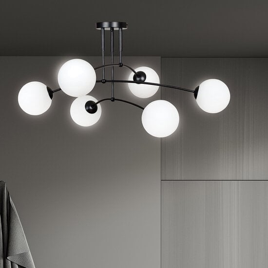 Emibig Emibig Lahti triple curved ceiling lamp black with 6 x E14 white glass bulb - Ideal lighting for any space