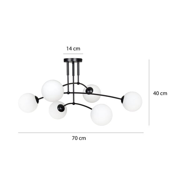 Emibig Emibig Lahti triple curved ceiling lamp black with 6 x E14 white glass bulb - Ideal lighting for any space