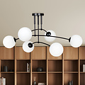 Lahti triple gebogen plafondlamp zwart met 6 x E14 wit glazen bol