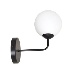 Lahti zwarte eenvoudige wandlamp met wit glas 1x E14