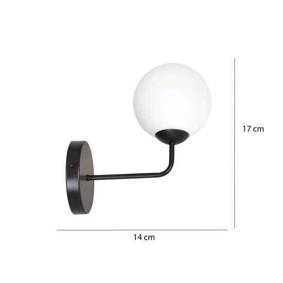 Emibig Emibig Lahti zwarte eenvoudige wandlamp met wit glas 1x E14 - Perfecte verlichting voor elke ruimte