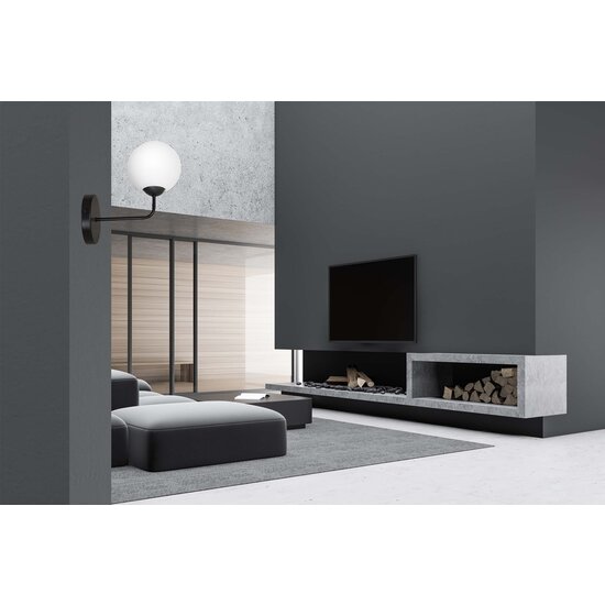 Lahti zwarte eenvoudige wandlamp met wit glas 1x E14