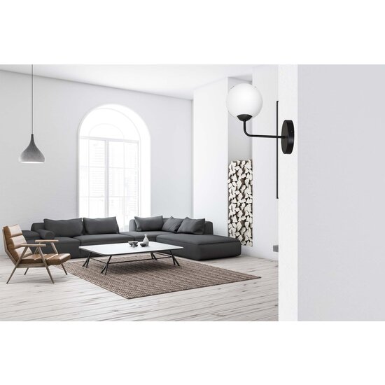 Applique simple noire Lahti avec verre blanc 1x E14