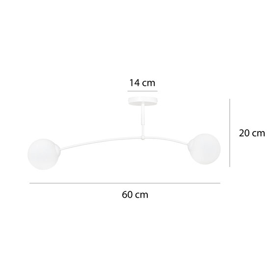 Lahti witte gebogen plafondlamp met 2 x E14 wit glazen bol