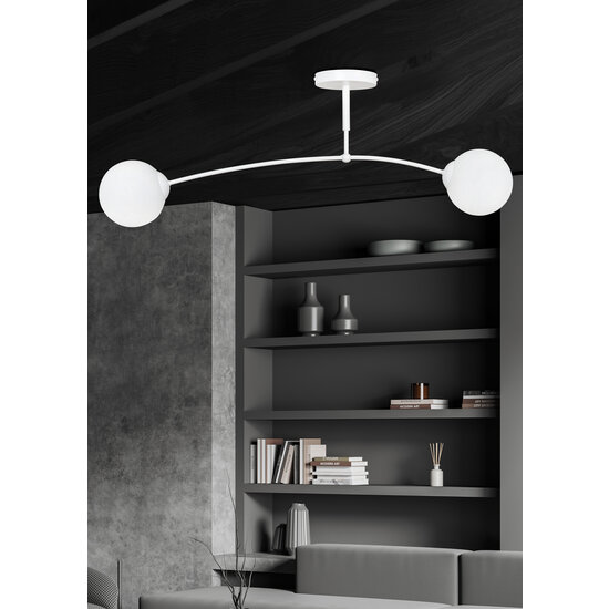 Lahti white curved ceiling lamp with 2 x E14 white glass bulb