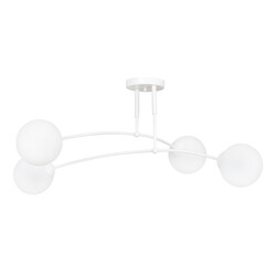 Plafonnier Lahti blanc double courbé avec 4 ampoules E14 en verre blanc