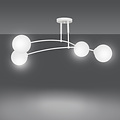 Plafonnier Lahti blanc double courbé avec 4 ampoules E14 en verre blanc