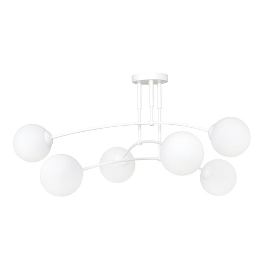 Lahti witte triple gebogen plafondlamp met 6 x E14 wit glazen bol