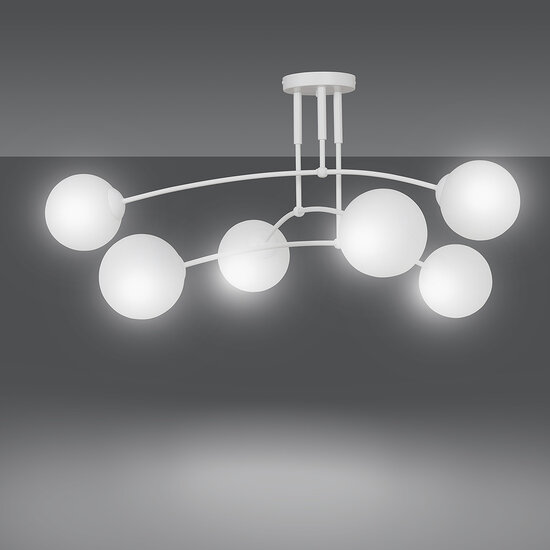 Emibig Emibig Lahti lámpara de techo blanca curva triple con 6 x E14 bombilla de vidrio blanco - Ideal para interiores modernos