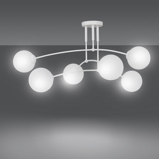 Emibig Emibig Lahti white triple curved ceiling lamp with 6 x E14 white glass bulb - Ideal for modern interiors