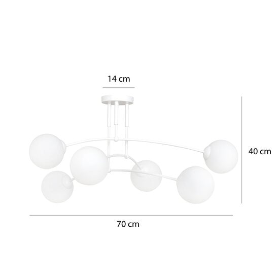 Emibig Emibig Lahti white triple curved ceiling lamp with 6 x E14 white glass bulb - Ideal for modern interiors