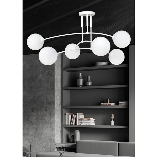 Emibig Emibig Lahti white triple curved ceiling lamp with 6 x E14 white glass bulb - Ideal for modern interiors