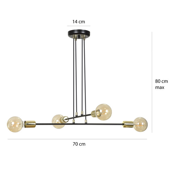 Kotka 4L E27 G95 hanging lamp black with brass