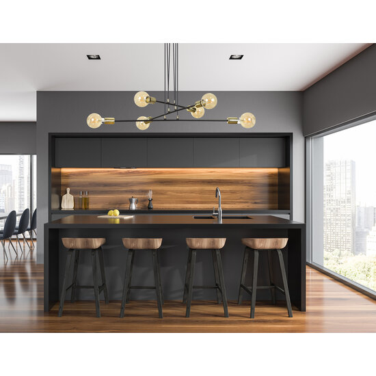 Lampe à suspension Kotka 6L E27 G95 noire avec laiton