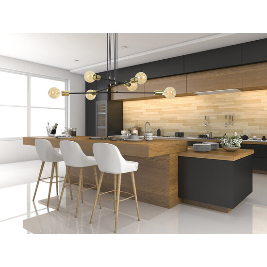 Lampe à suspension Kotka 6L E27 G95 noire avec laiton