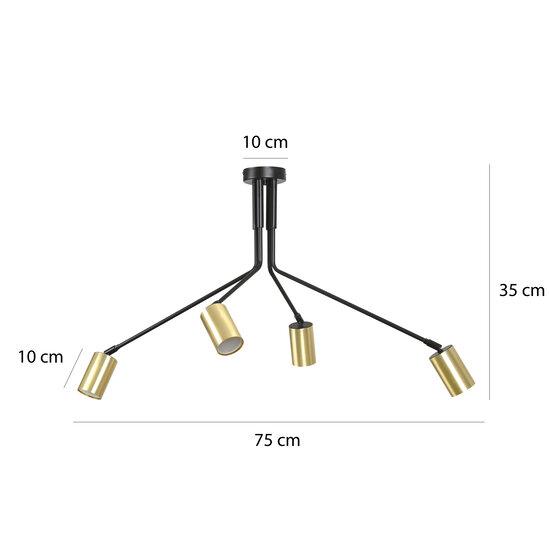 Emibig Emibig Mikkeli 4x GU10 richtbare hanglamp zwart met goud - Perfecte verlichting voor elke ruimte