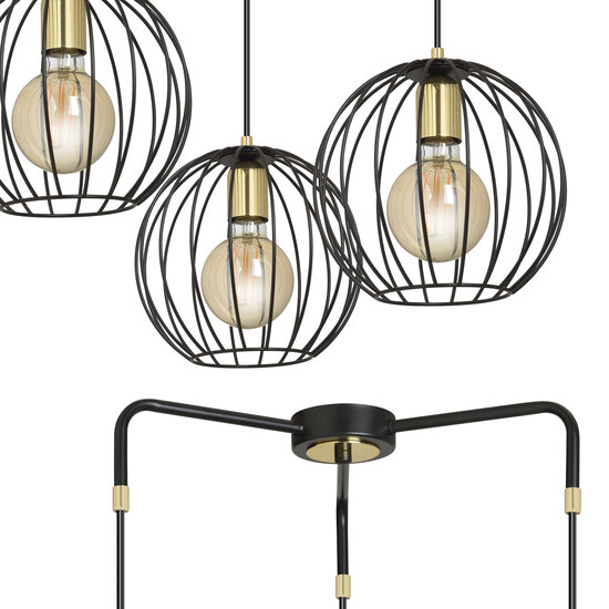 Suspension Kajaani 3L noire 3x E27 cage métal