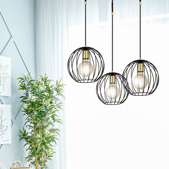 Kajaani 3L black hanging lamp 3x E27 metal cage
