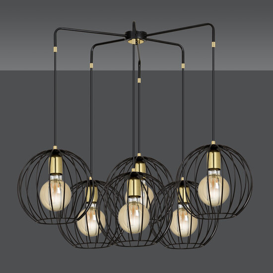 Kajaani 6L schwarze Hängelampe 6x E27 Metallkäfig