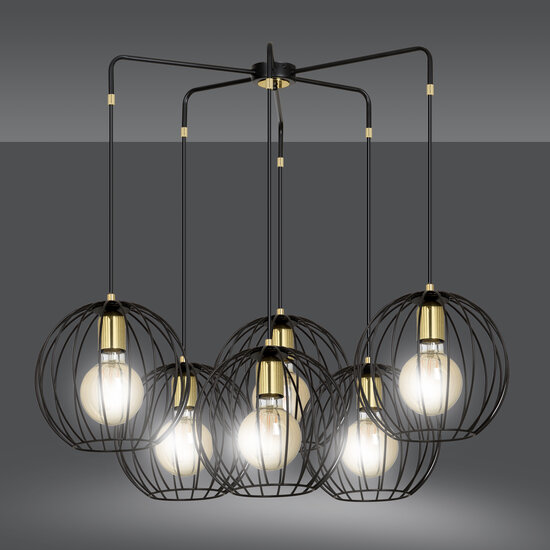 Emibig Emibig Kajaani 6L lámpara colgante negra 6x E27 jaula de metal - Iluminación ideal para cualquier espacio