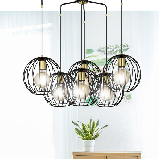 Emibig Emibig Kajaani 6L schwarze Hängeleuchte 6x E27 Metallkäfig - Ideale Beleuchtung für jeden Raum