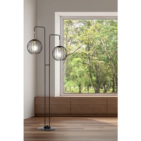 Lampadaire Kajaani noir et doré 2x E27