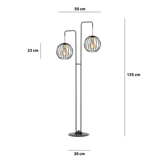 Lampadaire Kajaani noir et doré 2x E27