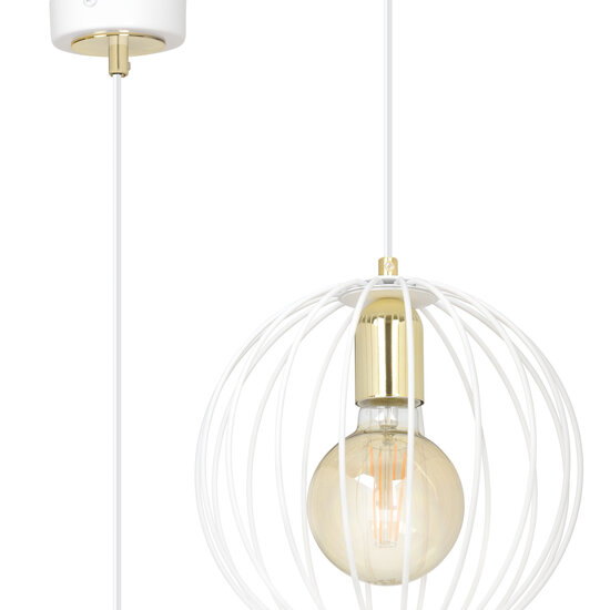 Suspension Kajaani blanche 1x cage métal E27