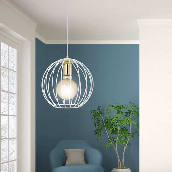 Kajaani weiße Hängelampe 1x E27 Metallkäfig