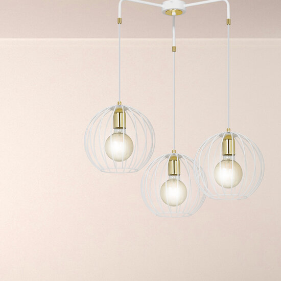 Suspension Kajaani 3L blanche 3x E27 cage métal