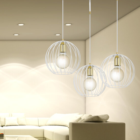 Kajaani 3L white hanging lamp 3x E27 metal cage