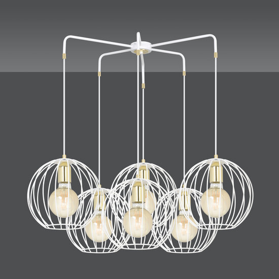 Emibig Emibig Kajaani 6L lampe suspendue blanche 6x E27 cage en métal - Idéale pour créer une atmosphère chaleureuse dans n'importe quel espace