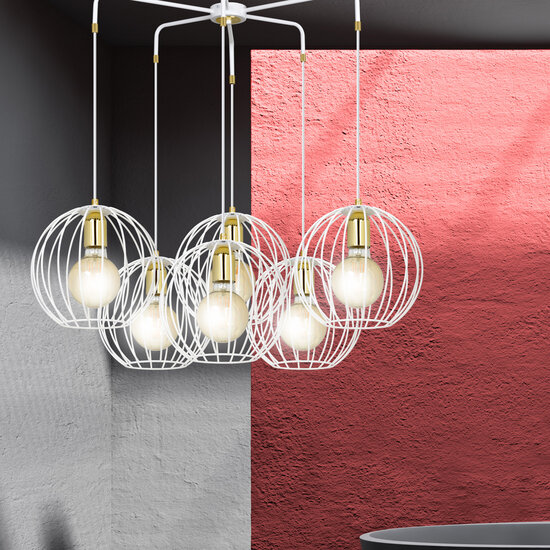 Emibig Emibig Kajaani 6L white hanging lamp 6x E27 metal cage - Ideal for creating a warm atmosphere in any space