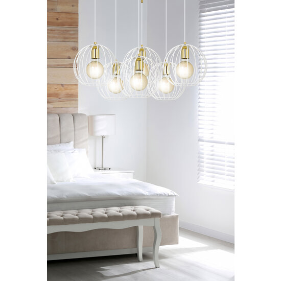 Kajaani 6L witte hanglamp 6x E27 metaalkooi