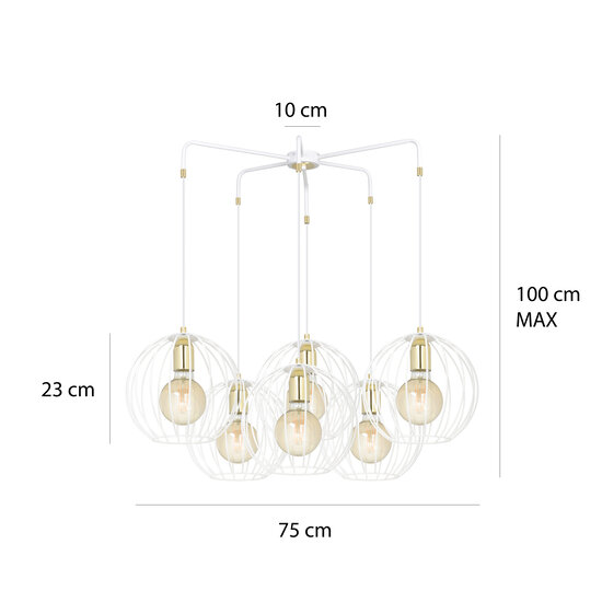 Emibig Emibig Kajaani 6L white hanging lamp 6x E27 metal cage - Ideal for creating a warm atmosphere in any space