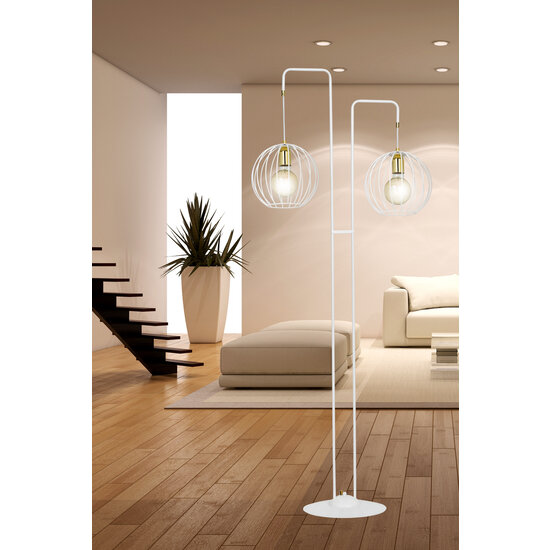 Emibig Emibig Kajaani witte vloerlamp met goud 2x E27 - Perfecte verlichting voor elke ruimte