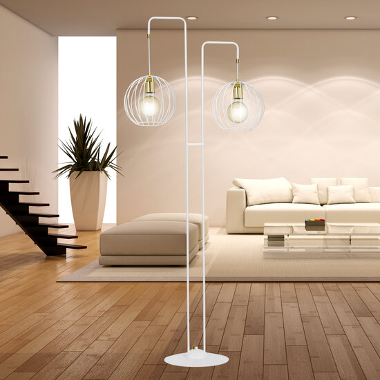 Kajaani white floor lamp with gold 2x E27